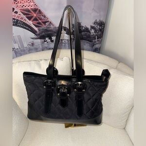 Burberry Black Quilted Nylon and Patent Leather Tote!!